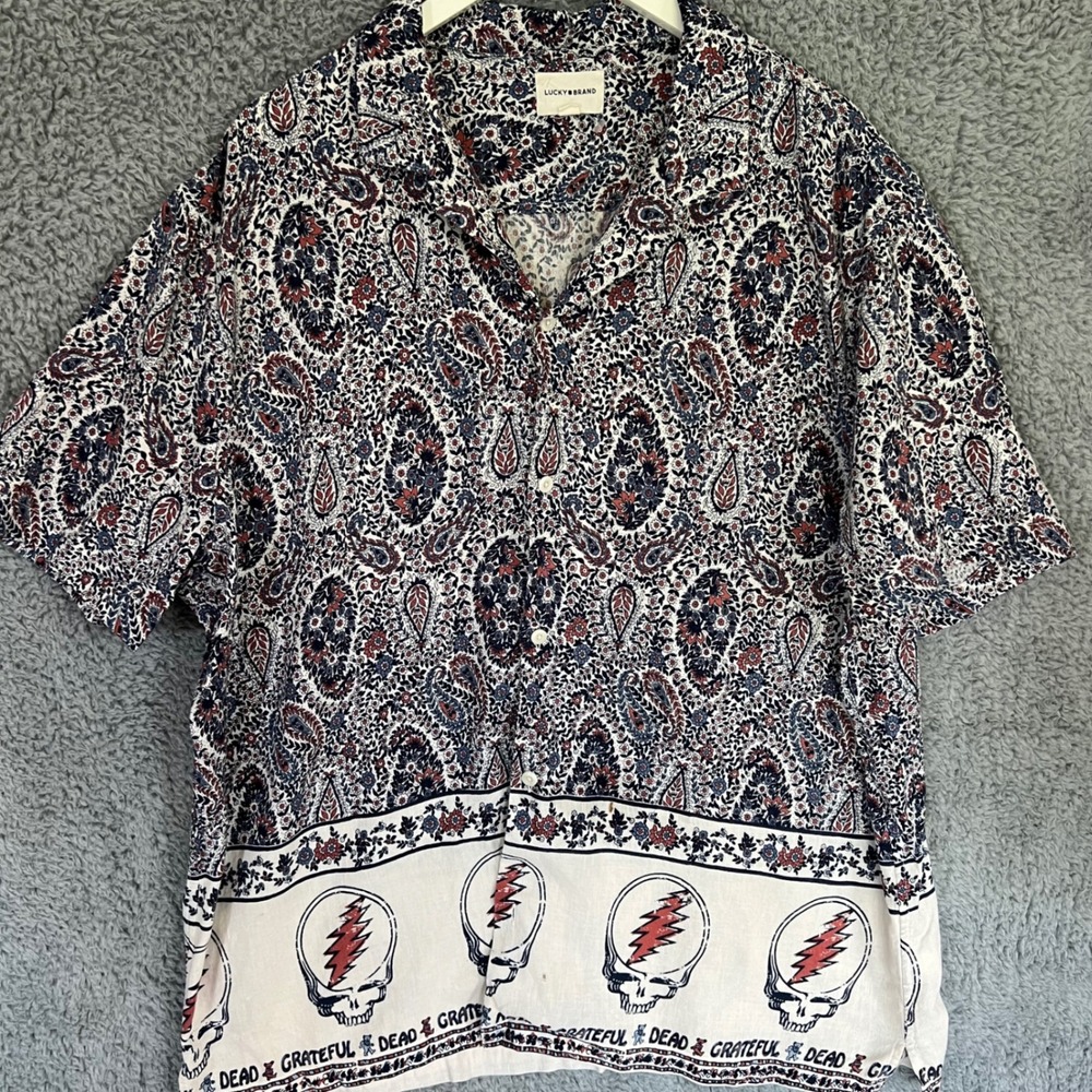Grateful Dead Steal Your Face Hawaiian Shirt XXL Cotton Linen